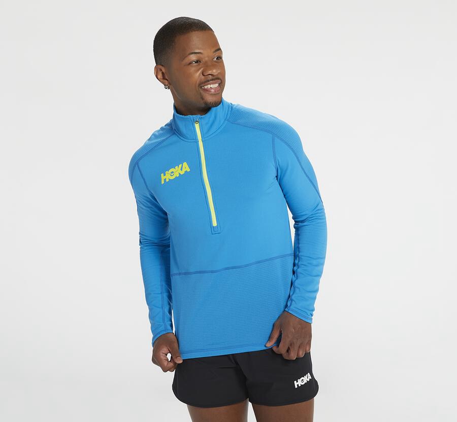 Hoka One One Top Panske Modre - 1/2 Zips Midlayer - 58769-HVPR